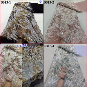Sinya 5 Yards Dentelle de Tulle Nigériane Perlée de Haute Qualité, Robe de Mariée de Luxe, Paillettes Abondantes, Tulle Français, Florale Traditionnelle - Product Image 2