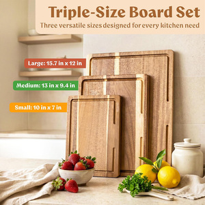 Juego de Tablas de Cortar de Madera de Acacia Antideslizantes con Soporte de Almacenamiento, Tabla de Cortar de Madera con Grabado Láser Personalizado para Regalo de Navidad - Product Image 4