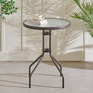 Mesa de Té Minimalista con Tapa de Vidrio para Terraza y Balcón, Muebles de Exterior con Superficie de Vidrio Templado y Metal Resistente - Product Image 2