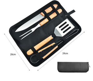 Juego de 4 Utensilios para <span class=keywords><strong>Barbacoa</strong></span> con Mango de Madera, <span class=keywords><strong>Kit</strong></span> de <span class=keywords><strong>Barbacoa</strong></span> de Acero Inoxidable para Cocinar al Aire Libre, <span class=keywords><strong>Barbacoa</strong></span> en el Patio, Campamento - Product Image 6