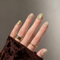 T2115 Kaixin Faux ongles à presser personnalisés, motif trèfle à quatre feuilles, forme ellipse courte, style artisanal 3D en relief, pour fête, fournitures