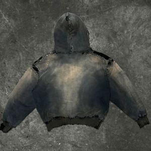 Sudadera con capucha recortada desgastada de peso pesado de algodón personalizada Yingling, parche cortado y cosido, lavado con ácido, Sudadera con capucha Vintage - Product Image 2