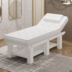Table de massage matelassée blanche pour salon de beauté et spa, avec cadre en bois et revêtement rembourré, portable pour studio de beauté - Product Image 3