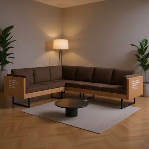 Divano Componibile Modulare in Tessuto Poliestere Marrone a Forma di L Design Moderno per Soggiorno con Gambe in Acciaio - Product Image 2