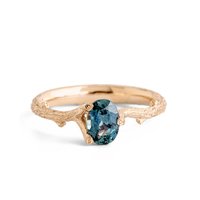 Bague en or jaune 14 carats avec saphir, design branche de fleur, alliance pour femme