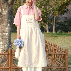 Spring Summer Cotton Apron Cream White Embroidered Foodlovers Design For Home Outdoor Use Oil Resistant Plus Size Available - Product Image 1