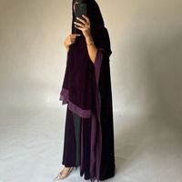 Ensemble Abaya et Hijab 2 Pièces en Velours Personnalisé Hiver Papillon avec Bordure en Mousseline – Abaya de Luxe Modeste pour Femmes Musulmanes – Vente en Gros Islamique