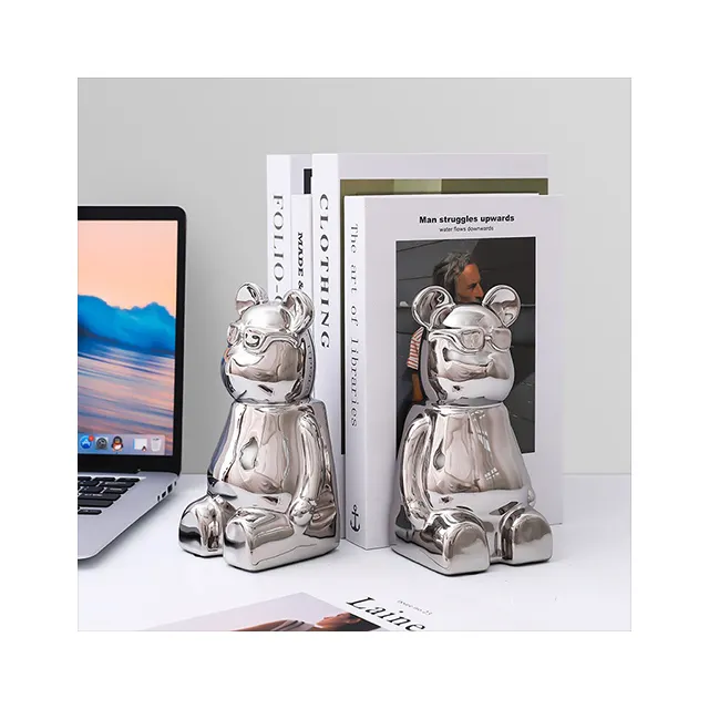 Silver violent bear ceramic bookend decoration living room light luxury porch bookcase net red cartoon doll room decorations