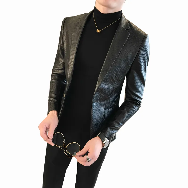 Men Jacket 2020 New Autumn and winter Leather black Jackets Stand Collar Blazers Long Sleeves Coat Fashion Korean Style Clothing