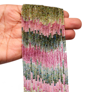 Pierres précieuses de tourmaline 2mm-3mm Micro perles à facettes | Brin de 13 pouces | Perles en vrac de pierres précieuses semi-précieuses de tourmaline naturelle multi - Product Image 4
