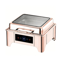 Ensemble de buffet de luxe en or rose 6L 9L en acier inoxydable, chauffe-plat électrique de forme rectangulaire