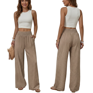<b>Women</b> High Waist Elastic Wide Leg <b>Pants</b> Casual Solid Trousers With Pockets <b>Summer</b> Loose Fit - Product Image 1