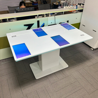 Table tactile interactive capacitive à 4 écrans de 15,6 pouces, blanche, 10 points de contact, avec bande LED, charge sans fil, pour usage commercial et bureautique