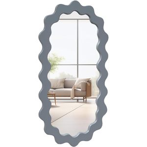 PARISLOFT Oval Wavy <b>Mirror</b>, Irregular Wood Wall <b>Mirror</b>, Wood <b>Framed</b> <b>Mirror</b> for Living Room, Bedroom, Bathroom, Entryway, 21.6 x - Product Image 6