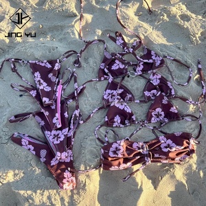 New Design Custom Breathable Printed Tan Through Fabric <b>Swimming</b> Wear Bikini Set Sexy Swimsuits Bandeau Swimwear - Product Image 1