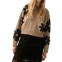 Pull en maille mélange mohair personnalisé pour femme, col rond, motif floral intarsia, style décontracté et tendance, vente en gros