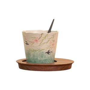 Tasse à café en céramique peinte à la main avec motif de fleurs de pêcher, avec cuillère, tasse à petit-déjeuner, tasse à boire pour le bureau, tasse à lait, Chunyan - Product Image 5