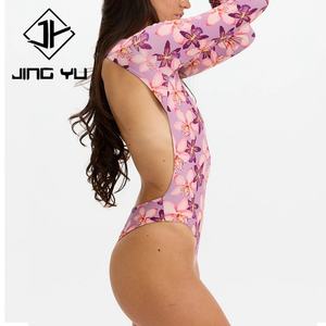 Traje de Baño de Manga Larga con Estampado Playero de Alta Calidad, Protección Solar, Cuello en V, Tejido Reciclado Personalizado, Traje de Baño de una Pieza - Product Image 2