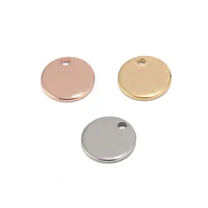 不锈钢银/金/玫瑰金10毫米硬币圆盘样式空白圆形标签饰品制作用品