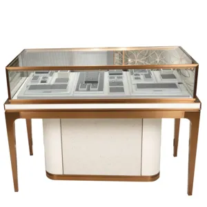 Customized Luxury Commercial Mall Wall Stand Cosmetic Glass Cabinet Display Case Showcase Jewelry Display Table