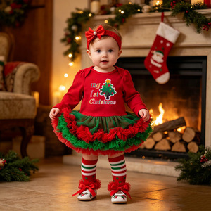 Ma première robe de <span class=keywords><strong>Noël</strong></span> pour bébé fille à manches longues en maille, ensemble quatre pièces, tenue de fête de <span class=keywords><strong>Noël</strong></span> - Product Image 6