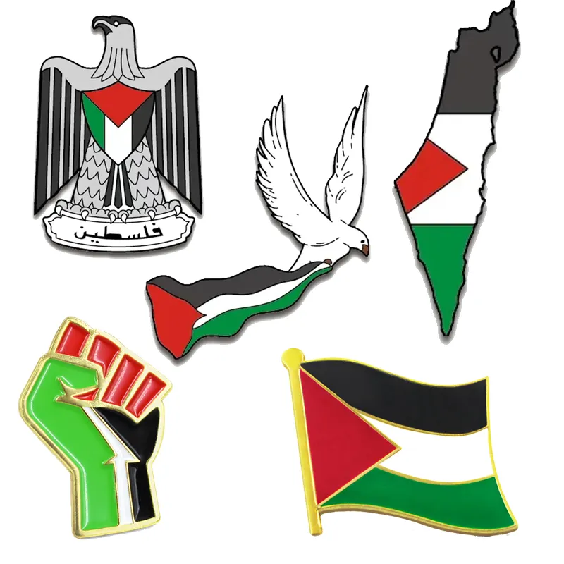 Bán Buôn Cờ Vàng Mạ Keychain Vòng Cổ Dây Đeo Cổ Tay Vòng Đeo Tay Cứng Mềm Tùy Chỉnh Men Kim Loại Trâm Palestine Ve Áo Pin