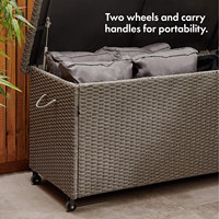 AJUNION Boîte de rangement de coussin en rotin tissé Boîte de rangement d'outils de jardin étanche avec verrouillable et roues