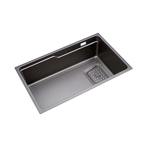 Évier de cuisine trapézoïdal en acier inoxydable SUS304 Nano Silver 690x425mm, cuve unique avec passoire et planche à découper - Product Image 1