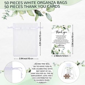 50 Sets Wedding Gifts for Guests Rustic Wood Puzzle Keychain with Thank You Cards and Organza <strong>Bags</strong> Wedding <strong>Party</strong> Favor - Product Image 3