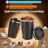 Mug de voyage isotherme en acier inoxydable, anti-déversement, avec couvercle rabattable et manchon antidérapant, pour boissons chaudes et froides, idéal pour le bureau et l'extérieur.