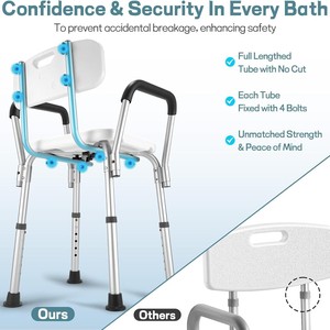 Silla de ducha de aleación de aluminio con altura ajustable y respaldo para personas mayores y discapacitadas, equipo de seguridad para el baño - Product Image 3
