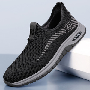 Zapatos Deportivos Transpirables de Malla para Hombre, Cierre de un Toque, Punta Redonda, Zapatos Deportivos Casuales, Color Negro Gris, para Usar en Verano - Product Image 1