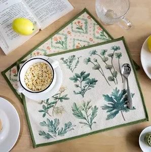 QK Flower Pattern Placemat Vintage Polyester Anti-slip Table Mat For Kitchen Dining Table Decoration Heat Resistance Placements
