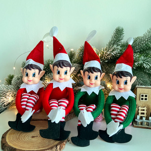 Bambola <span class=keywords><strong>Elfo</strong></span> di Natale in Peluche, Giocattolo Flessibile da Seduta con Cappello per Decorazione Domestica e da Tavolo per le Festività - Product Image 3