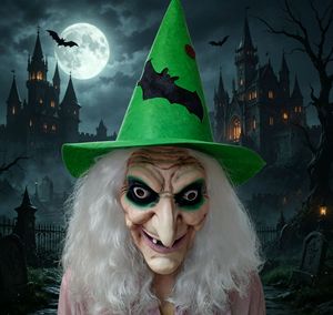 Maschera da Strega Originale con Cappello <span class=keywords><strong>e</strong></span> Parrucca, Accessori per Travestimenti Horror, <span class=keywords><strong>Maschere</strong></span> di Halloween in Lattice Naturale per Adulti - Product Image 1