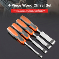 Ensemble de ciseaux à bois de qualité industrielle, 4 pièces, en acier CR-V, ciseaux à bois droits pour le travail du bois, 6, 12, 19, 25 mm, avec poignée antidérapante et protège-lame