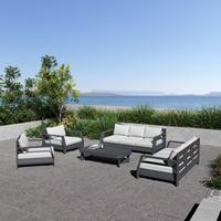Ensemble de canapés d'extérieur modernes, structure en aluminium, mobilier de patio, ensemble de salon 3 pièces avec table basse pour jardin, villa, hôtel, complexe hôtelier