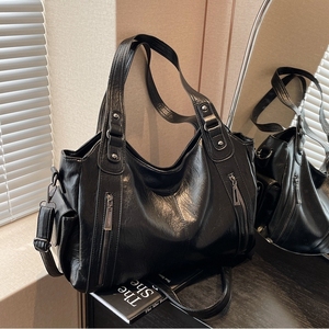 Sac fourre-tout décontracté grand format <span class=keywords><strong>en</strong></span> cuir PU souple, style rétro europé<span class=keywords><strong>en</strong></span> et américain, durable, pour femmes, avec plusieurs poches et rivets, idéal pour les voyages d'affaires - Product Image 2
