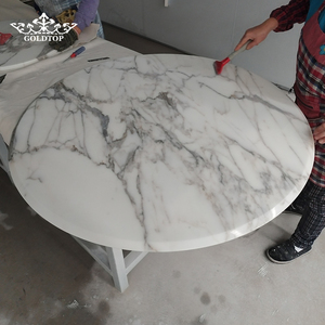 Goldtop Stone Wholesale Polished Finish Different Shapes Calacatta Gold <b>Marble</b> Table <b>Tops</b> for Dinning Room or Coffee Use OEM - Product Image 5