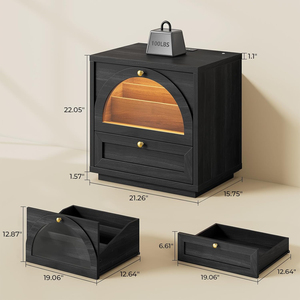 Table de chevet avec porte en verre cintrée, éclairage LED à commande tactile et station de charge, tiroirs à niveaux peu profonds et profonds, nouvelle table d'appoint - Product Image 5