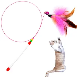 ペットのおもちゃ猫インタラクティブおもちゃ弾性鋼線猫ティーザービーズベルフェザー付き