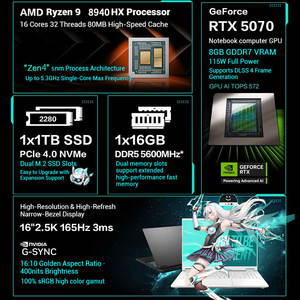 Pour ASUS TUF F16 ordinateur portable de jeu AMD Ryzen9 8940 RTX5070 16GB RAM 165Hz affichage clavier anglais étudiant à haute performance - Product Image 2