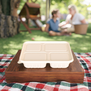 Dùng Một Lần Bao Bì Thực Phẩm <span class=keywords><strong>Container</strong></span> Hộp Đồ Ăn Nhẹ Tinh Bột Ngô 4 Ngăn Takeaway Bento Hộp Ăn Trưa Với Nắp - Product Image 6