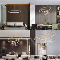 Lustre LED circulaire moderne d'intérieur, luxueux, doré, avec télécommande, pour salle à manger, style traditionnel