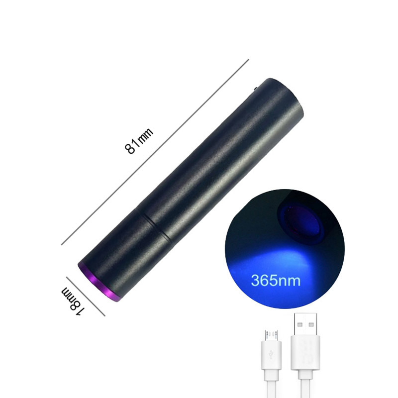 Mini Rechargeable 365nm UV LED Black Light Torch Aluminum Alloy Body USB Rechargeable IP55 Rated Keychain Pet Skin Ringworm