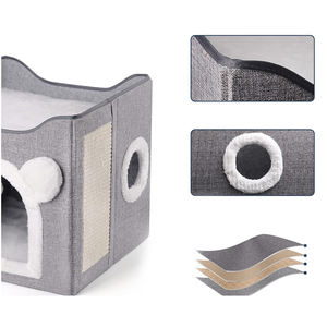 대형 새끼 고양이 동굴 침대 키티 큐브 콘도 접이식 진정 토끼 오두막과 스크래치 패드 실내 고양이 침대 애완 동물 하우스 - Product Image 2