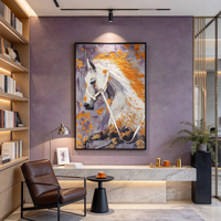 Art mural abstrait de ville peint à la main, peinture à l'huile au couteau avec feuille d'or, cadre pour décoration maison hôtel