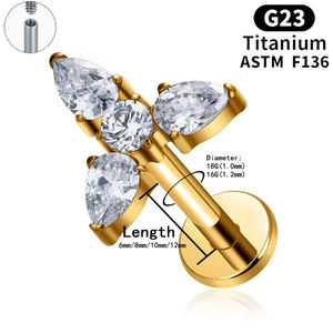 Ruiqian Sieraden Draag Scherpe Nagels op de Feestjes Hoge Kwaliteit F136 Puur Titanium Oorbellen Binnengewinde Zirkoon <span class=keywords><strong>Piercing</strong></span> Sieraden - Product Image 2