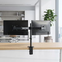 Support double moniteur entièrement réglable avec pince pour écrans de 14 à 32 pouces, capacité de 8 kg chacun, inclinable et pivotant