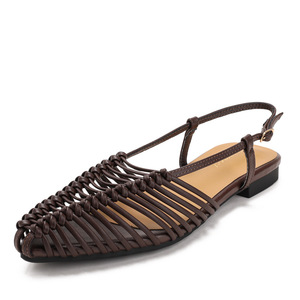 Sandalias de verano para mujer con punta cerrada, tejidas, con correa ajustable en el tobillo, planas, tipo mule, suaves, informales, para exteriores, estilo romano, para playa - Product Image 6